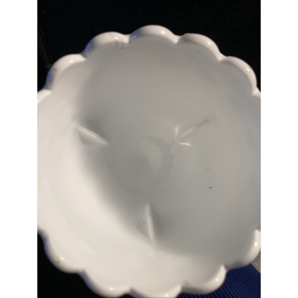 Vintage Milk Glass Pedestal Compote Bowl Scalloped Edge Candy Dish 7" Goblet - Picture 5 of 8